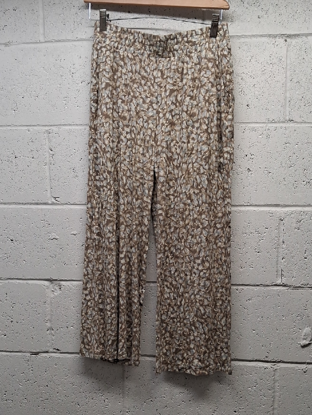 NWOT Womens Susan Graver Beige Floral Wide-Leg Pants Sz. XSP